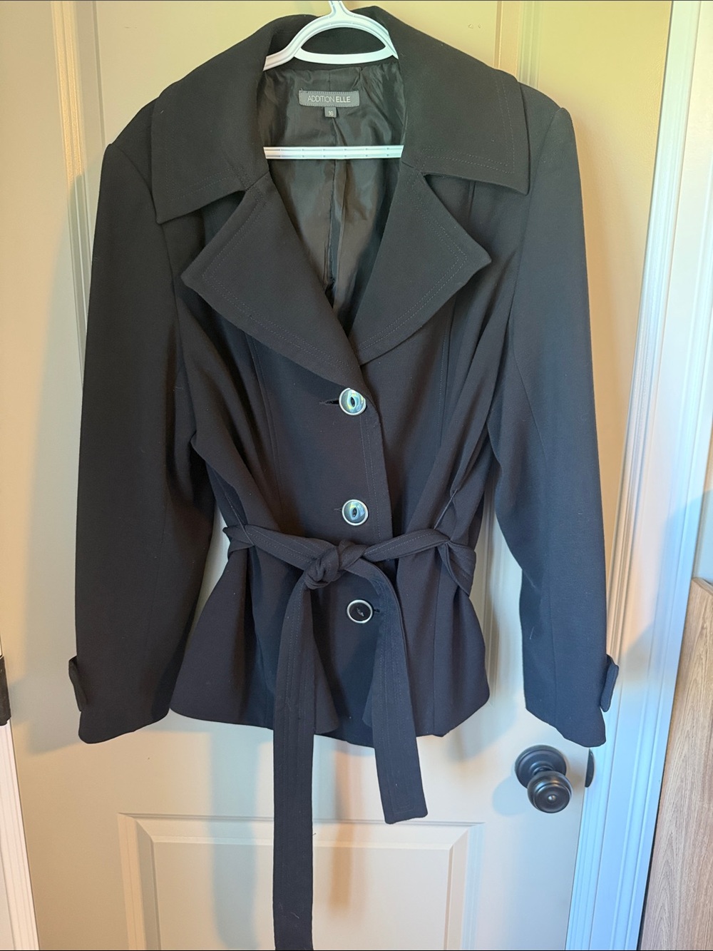 Addition Elle Black Belted Short Trench Coat Jacket Blazer Workwear Office 16